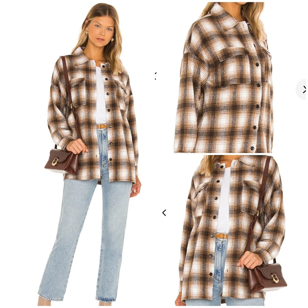 Lovers and Friends Plaid Shacket Brown Wool Blend Flannel WMS MD Cozy Cabincore